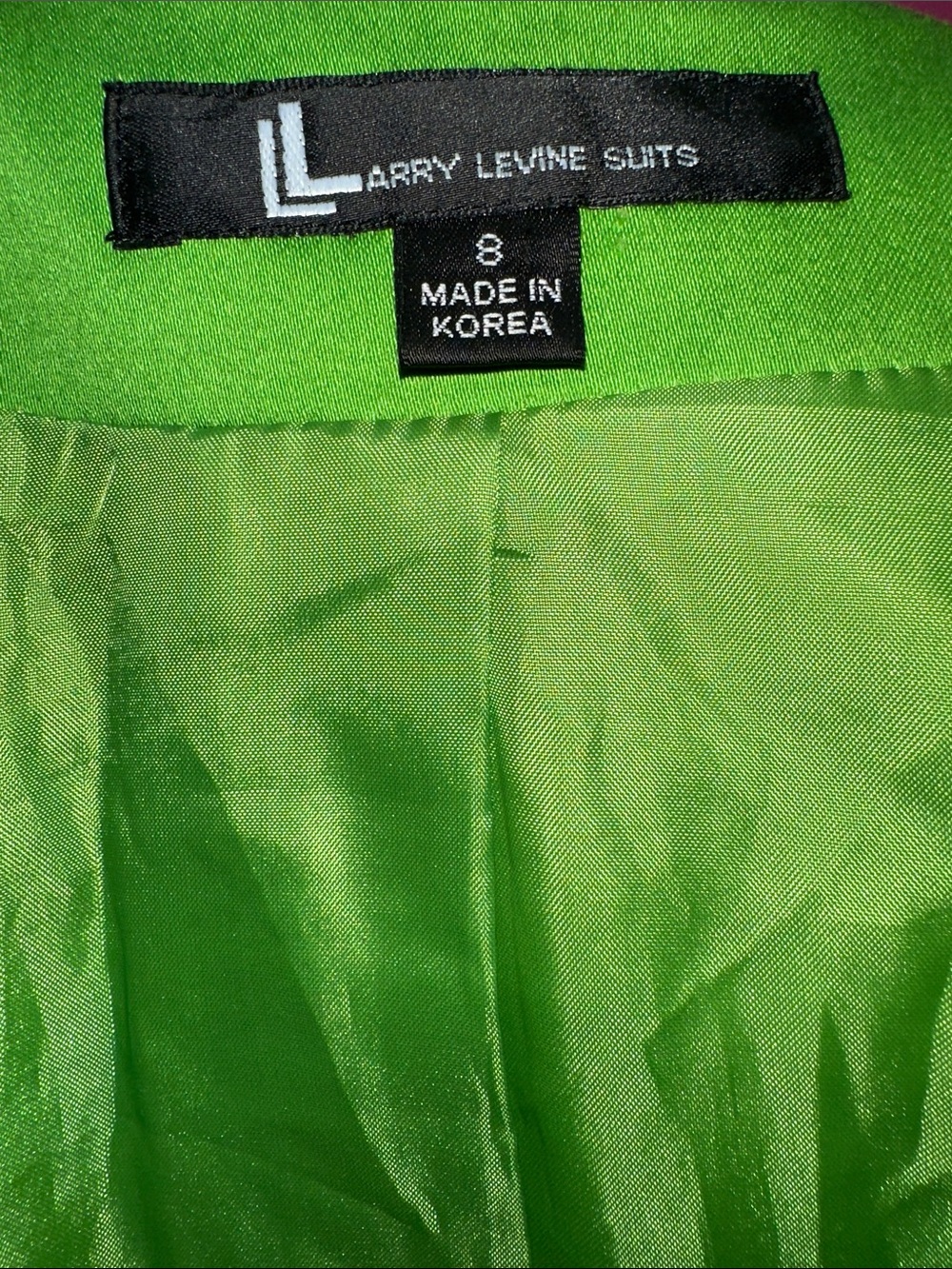 Larry Levine Bright Green Trench Coat with White Piping - Picture 5 of 6